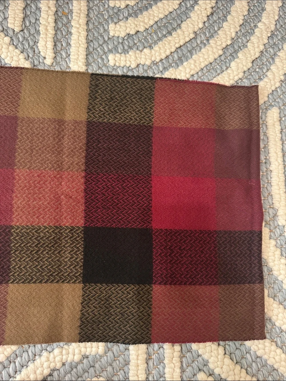 Vintage 100% Cashmere Scarf Made in Scotland Plaid Burgundy Brown Fringe Unisex